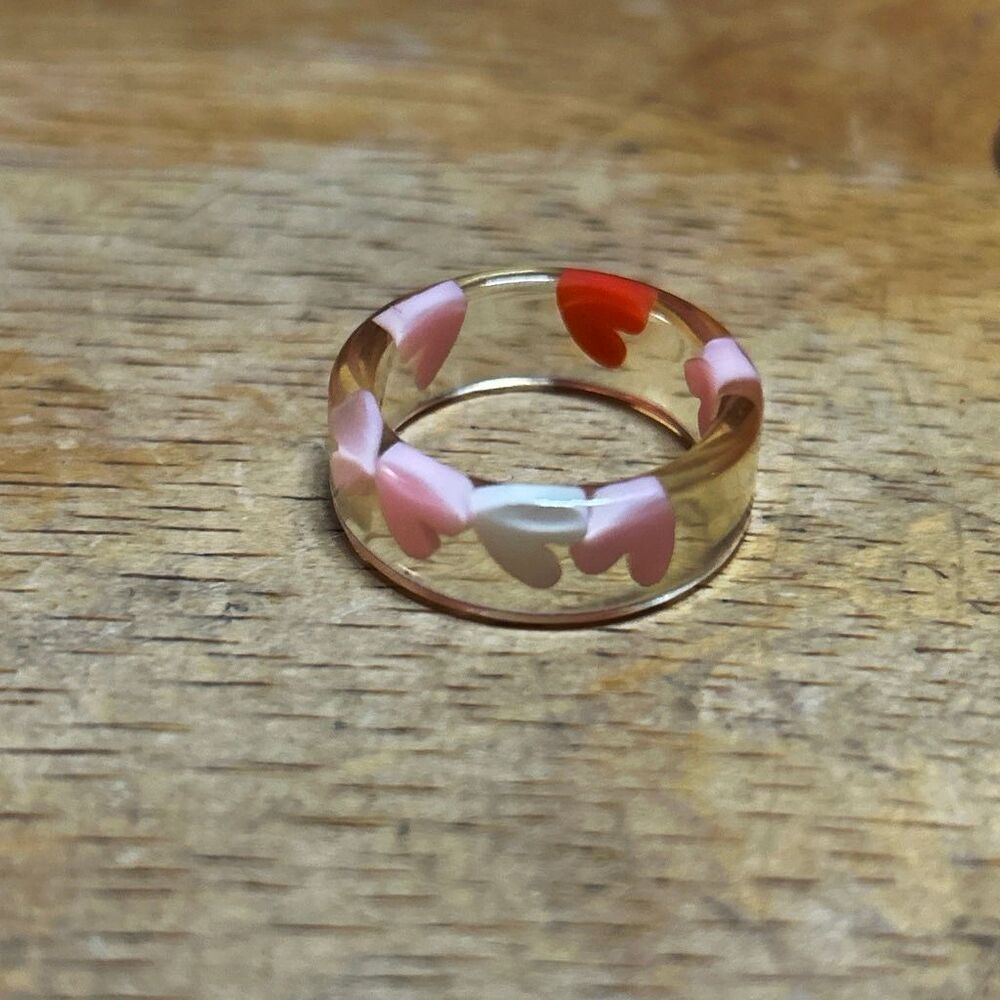 Women's Unbranded Clear Pink Heart Resin Ring One Size